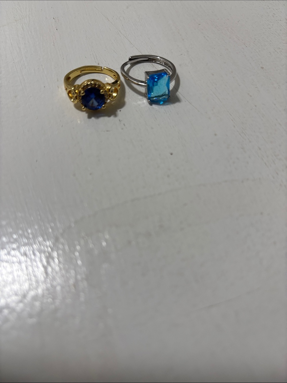 Blue Gemstone Adjustable Ring - Gold and Silver Tone